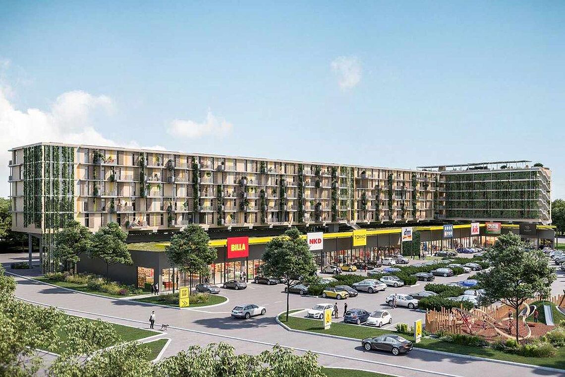 Wohnbau über Fachmarktzentrum