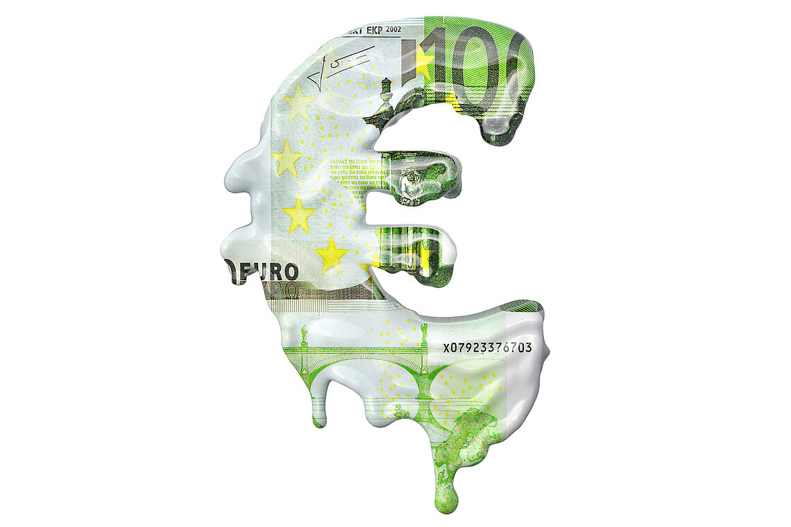 Eurozeichen optisch gefüllt mit einem Hundert-Euro-Schein