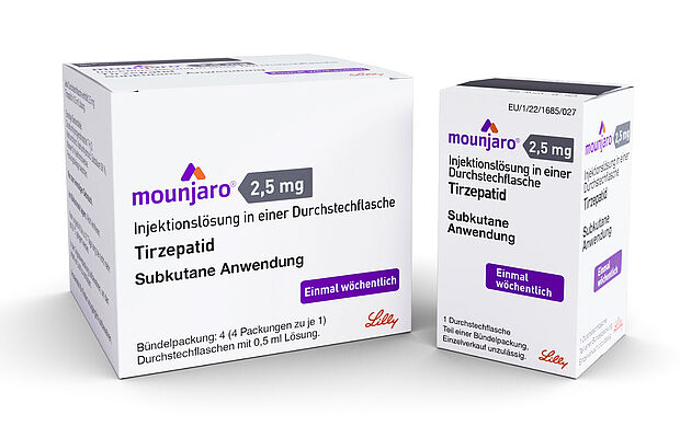 Verpackung des Typ-2-Diabetes-Mittels Mounjaro von Eli Lilly