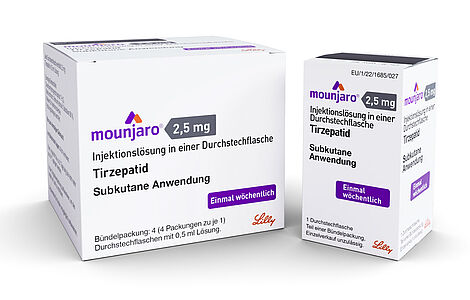 Verpackung des Typ-2-Diabetes-Mittels Mounjaro von Eli Lilly