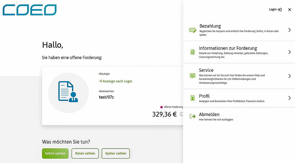 Screenshot eines Teils der Website von Coeo