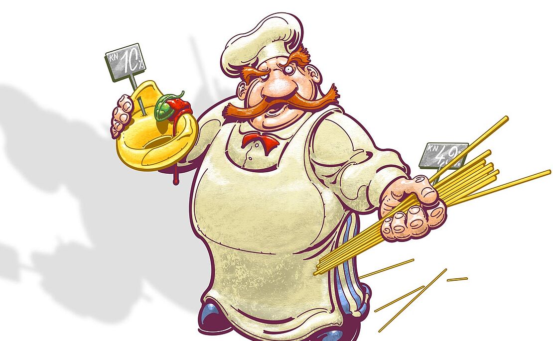 Koch mit Getreideprodukte in der Hand