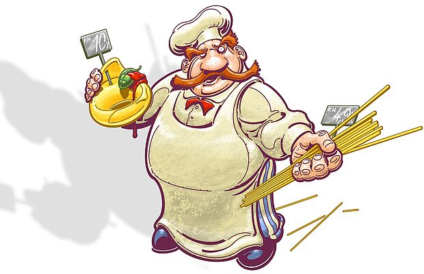 Koch mit Getreideprodukte in der Hand