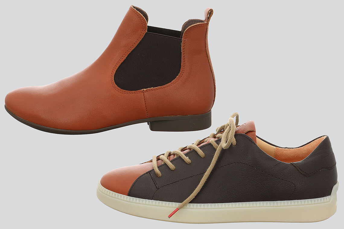 Braune Stiefeletten und Sneaker