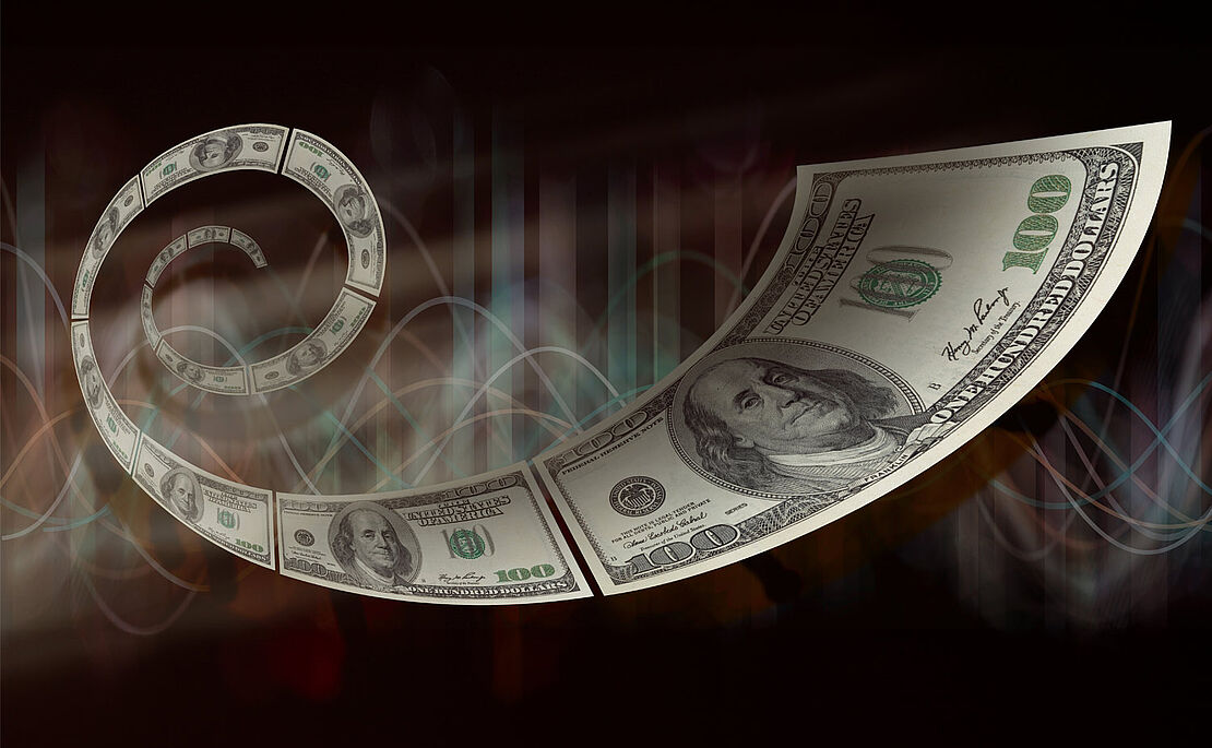 Schwebende 100-Dollar-Scheine