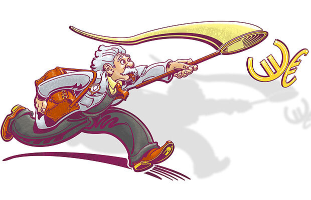 Mann der mit einem Netz Euros einfängt