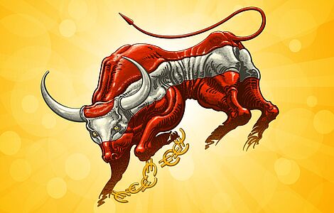 Illustration von einem Stier in rot-weiß-rot