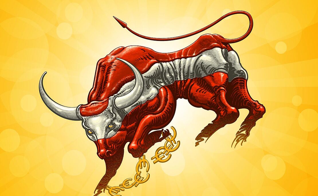 Illustration von einem Stier in rot-weiß-rot