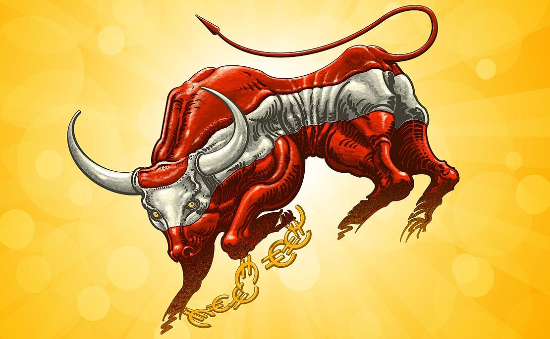 Illustration von einem Stier in rot-weiß-rot