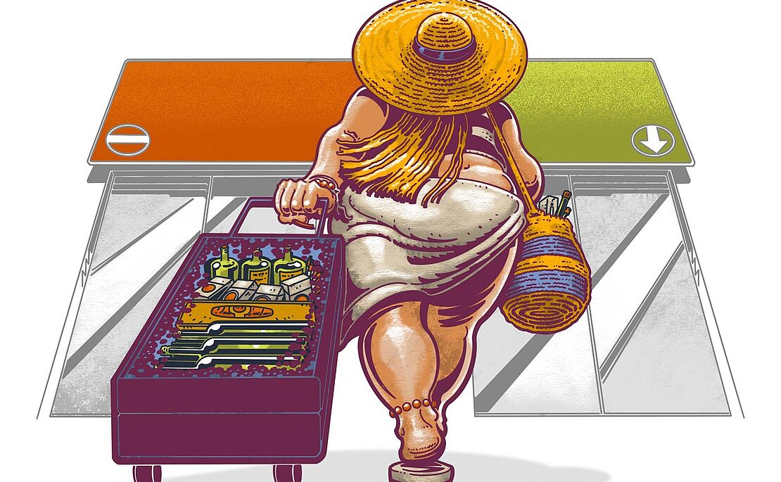 Frau die durch den Zoll geht
