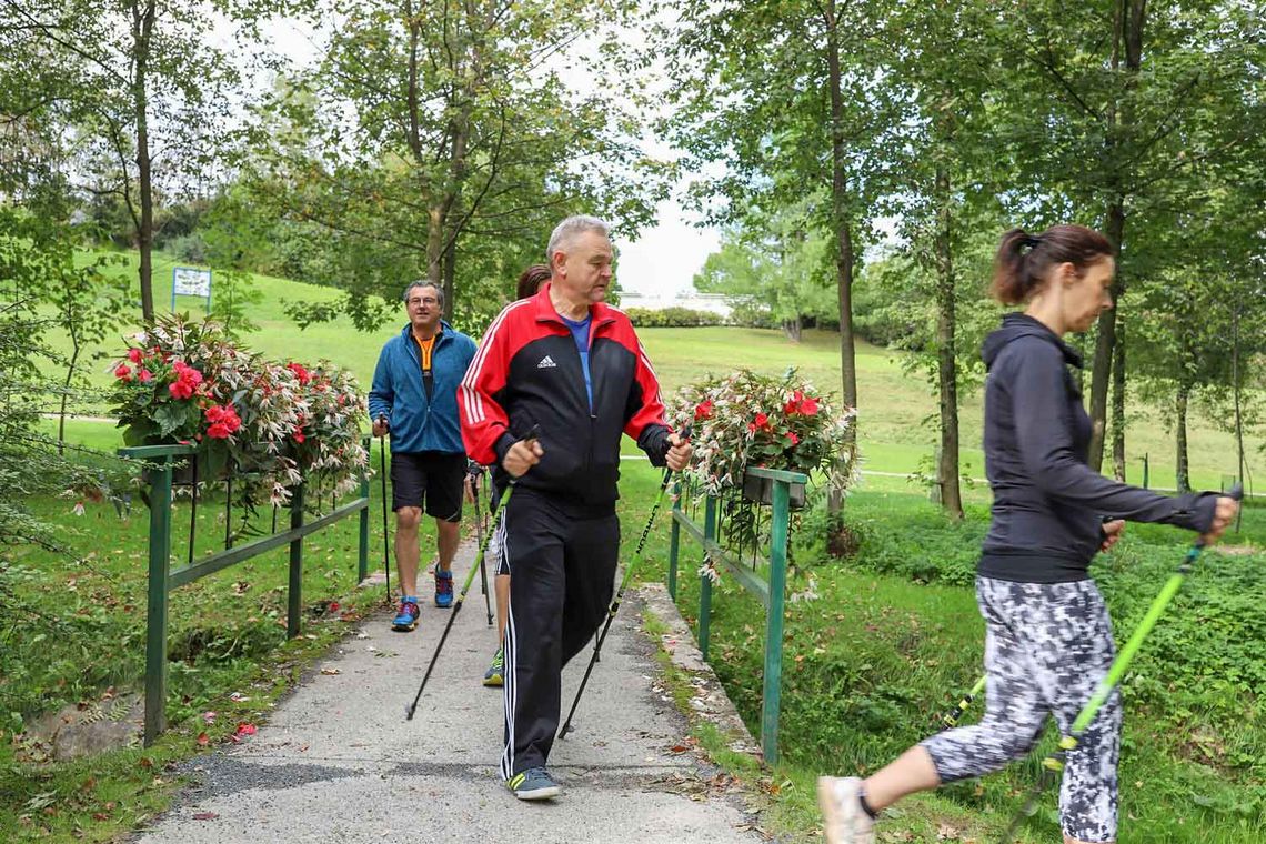 Gruppe von Menschen beim Nordic Walking